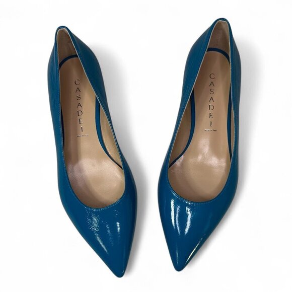 Casadei  Women's Turquiose Leather Pointed Toe Flats EU 36.5 NWOB - Picture 4 of 13